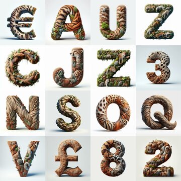 Animal lettering 3D. AI generated illustration