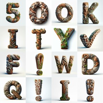 Animal lettering 3D. AI generated illustration