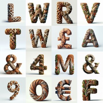 Animal lettering 3D. AI generated illustration