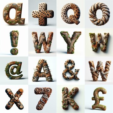 Animal lettering 3D. AI generated illustration
