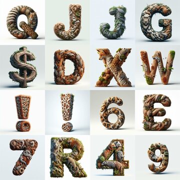Animal lettering 3D. AI generated illustration
