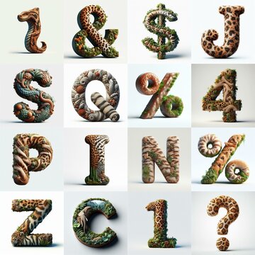Animal lettering 3D. AI generated illustration