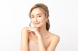 © Shutter B - Happy beautiful young asian woman clean fresh bare skin concept. Asian girl beauty face skincare and health wellness, Facial treatment, Perfect skin, Natural make up. Isolated on white background.