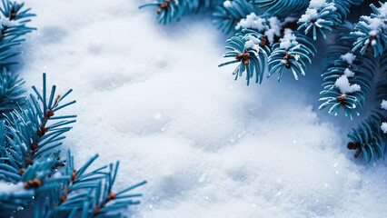 Wall Mural - Christmas tree branches in the snow