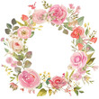 Watercolor floral wreath with flowers and leaves. Wreath, floral frame, watercolor flowers, Isolated on white background. Perfectly for greeting card design.