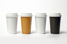Blank White And Colored Takeaway Coffee Cups Mockup Or Mock Up Template Isolated On White Background