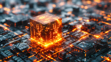 Poster - the heart of technology: a citys digital network visualized, symbolizing the pulse of modern communi