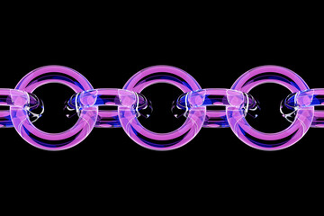 Poster - 3D  pink chain on a black  background. digital code chain. 3D rendering