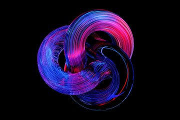 Fototapete - 3d illustration, neon illusion in flower shape, isometric abstract shapes, colorful shapes intertwin