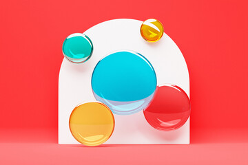 Poster - 3d illustration.Set of  different colorful shapes  on monocrome background, pattern. Geometry  background