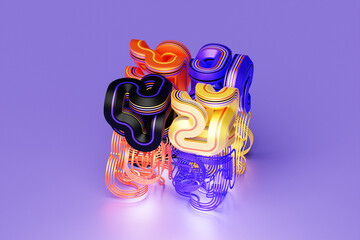 Poster - Abstract dynamic shape with multi-colored sides, sides. 3D illustration and rendering. Elegant line background.