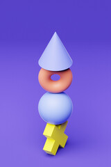 Poster - Multi-colored pyramid of various balancing figures, 3D rendering