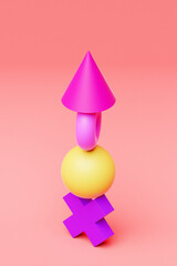 Poster - Abstract composition of a pyramid from various shapes. 3D rendering of digital illustration. Abstract figure template