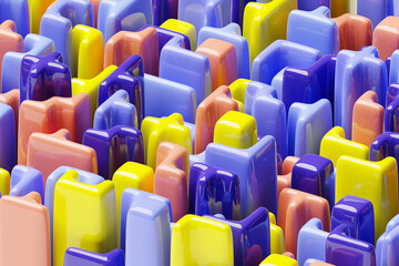 Fototapete - 3D rendering of an abstract multi-colored pattern of shapes