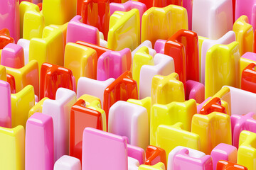 Poster - 3D rendering of an abstract multi-colored pattern of shapes