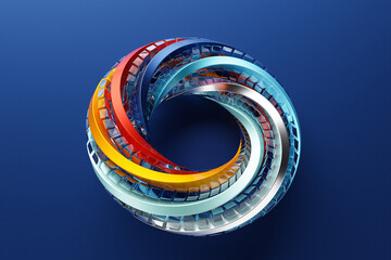 Fototapete - Futuristic neon colorful torus donut. 3D rendering,  torus geometry shape in   orange background
