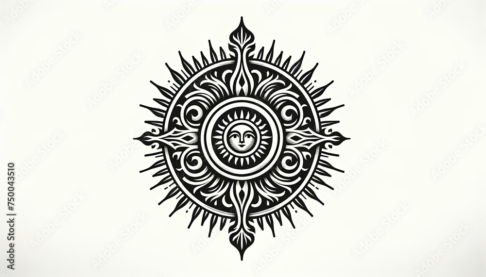 The sun was shining, pagan symbol. Universal Sun Symbol in Multicultural Interpretation. Slavic Sun God Yarilo
