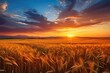 Summer Sunrise over Colourful Fields. Beautiful Landscape View of Rural Nature with Sun Rising in the Vibrant Sky