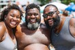 Beach day fun, Joy radiates from a group of three, their hearty laughter and shared enjoyment a testament to enduring camaraderie. Close-knit trio basks in merriment, their broad grins