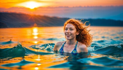 Wall Mural - woman in the water sea swimming 