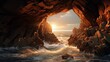 Sea, beach, sky and cave wallpapers Created with Generative AI technology.