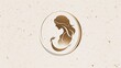 A mermaid silhouette encased in a round frame rendered in a golden hue on a textured beige background