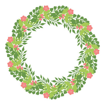 Colorful frame of flowers and leaf branches. Wreath. Elegant logo template. Vector illustration for labels, corporate identity, invitations
