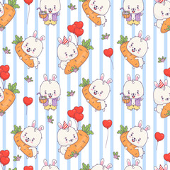 Wall Mural - Seamless pattern  rabbit with carrot and balloons