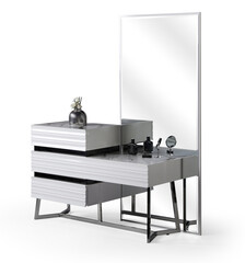 Wall Mural - Dressing table isolated on white background. Wooden dressing table with mirror