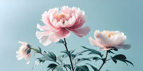 Wall Mural - Aesthetic botanical x-ray of peony. Harmonious forms. Minimalism concept. Light color palette