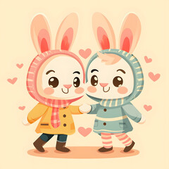 Wall Mural - Cute bunny rabbit couple in love. Easter Day background.