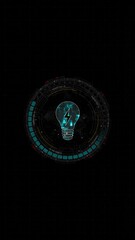 Poster - Motion graphic of Blue digital lamp logo and circle futuristic HUD elements with lightbulb and ideas on abstract background vertical video concepts