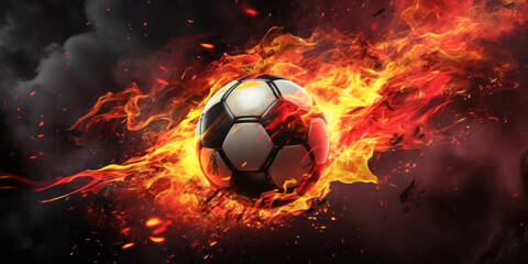 Wall Mural - Burning soccer ball in the flames with the black, red and yellow Germany flag colors. Concept of 2024 UEFA European Football Championship, UEFA Euro 2024.