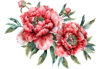 Wall Mural - A Peony watercolor isolated on transparent background. PNG file