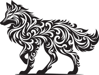 Wall Mural - Intricate Monochrome Wolf Illustration