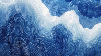 Wall Mural - This image features a mesmerizing pattern of blue and white waves, with an undulating design that's both modern and elegant
