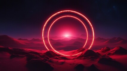 Wall Mural - a red ring in the middle of a desert neon 