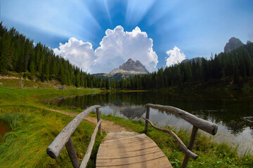 Poster - Majestic landscape of Antorno lake with famous Dolomites mountain 