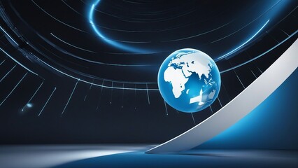 Wall Mural - a earth in space _The image has a dark blue background with light blue gradients and curves.  