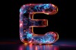 single Letter E - colorful glowing outline alphabet symbol on blue lens isolated white background