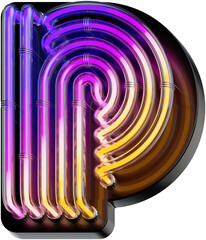 Wall Mural - 3d rendered bold letter P made of colorful gradient glowing neon tubes