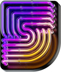 Aufkleber - 3d rendered bold number 5 made of colorful gradient glowing neon tubes