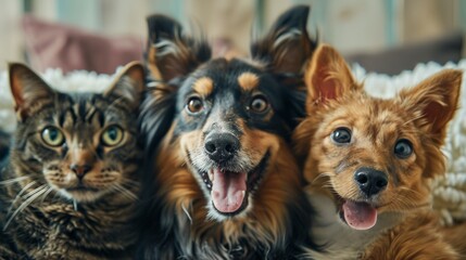 Wall Mural - A cat and dogs together