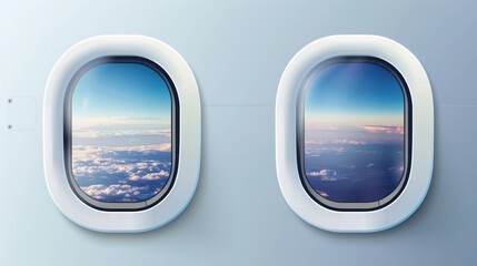 Vector illustration of an airplane window template showing both the inside and outside views, featuring a transparent glass pane