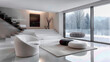  Luxury modern interior with black and white ottomans. Quiet luxury concept