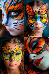 Wall Mural - Face painting. Kids face, color pattern painted.