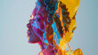 A woman made of vivid, colorful, melting transparent glass, geometric shape design.