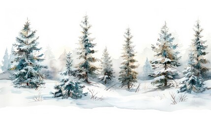 Sticker - Snow-Covered Spruces Watercolor Illustration Generative AI