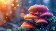 Rainbow Mushrooms on Vibrant Background with Copy Space Generative AI
