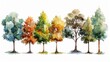 White Watercolor Illustration of Tree Set Generative AI